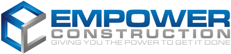 Logo with text 'Empower Construction' and slogan 'Giving you the power'.